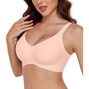 SHIJIALI Jelly Bra Wireless for Women Comfortable Push Up Bra Full Support Everyday Seamless Tshirt Bras Nude -50%