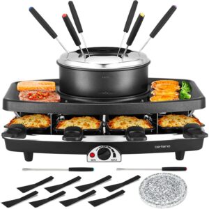 Befano Electric Raclette BBQ Grill with Fondue Pot Sets, Portable Korean Table Grill Electric Indoor Cheese Raclette, Dual Adjustable Thermostats, 8 People Serve Perfect for Parties and Family Fun -50%