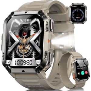 Military Smart Watch for Men (Answer/Make Calls), 2.01" Fitness Watch Tracker with 100-Day Battery/Flashlight/Compass/Heart Rate/120+ Sports Modes/IP68 Waterproof Smartwatch for iOS Android(2 Straps) -62%