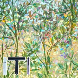 ZHMRROAD Window Privacy Film Decorative Stained Glass Window Film, Rainbow Effect Static Cling No Glue Decals, UV Blocking Heat Control Tint for Home, Leaf Pattern, 17.5 x 78.7 inches -53%