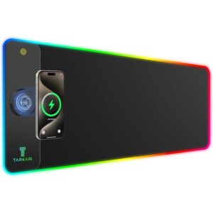 TARKARI Magnetic Wireless Charging RGB Mouse Pad, Large Gaming Desk Mat Waterproof, 31.5"x11.8" Black Mousepad, Ultra-Smooth Surface, Non-Slip Rubber Base, Desk Pad for Keyboard Laptop  -50%