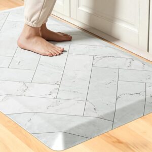 UKISS 9/10 Marble-Pattern Extra Thick Cushioned Kitchen Mat, Non-Slip Waterproof Comfort Memory Foam Standing Desk Mat, Ergonomic Anti Fatigue 50%OFF