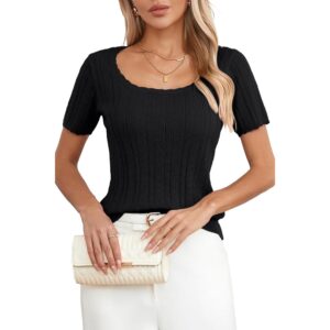 Arach&Cloz Women Trendy 2025 Spring Short Sleeve Square Neck Fashion T Shirts Knit Pullover Sweater Business Casual Dressy Summer Tops Black -57%
