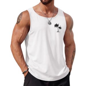 COOFANDY Mens Beach Tank Tops Summer Cotton Sleeveless Graphic T Shirts Palm Tree Casual Vacation Tank White -55%