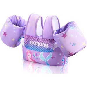 NEMONE 幼儿泳衣，适合22-70磅，儿童浮筒，带手臂的游泳夹克，适合男孩，2 3 4 5 6 10岁 海滩泳池（紫色美人鱼）-45%