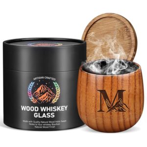 Father's Day for Gifts Wooden Whiskey Glasses Birthday Gifts for Men Personalized Bourbon Drinking Cup Gift for Him Husband dad Friend Charred Custom M Initial 40th 50th 60th 70th gift for anniversary -50%