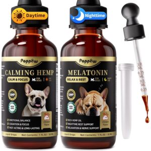 Dog Calming & Melatonin Drops, Day & Night Calm Support Set, Anxiety & Stress Support Calming Treat, Enhance Calmness & Sleep for Separation, Travel, Fireworks & Thunder, Chicken Flavor, 2 FL.Oz -50%