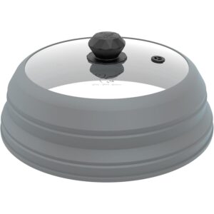 Microwave Splatter Cover Vented Glass Splatter Guard Lid with Collapsible Silicone for Food as Pot Cover Plate 9.8 inch Light Grey -43%
