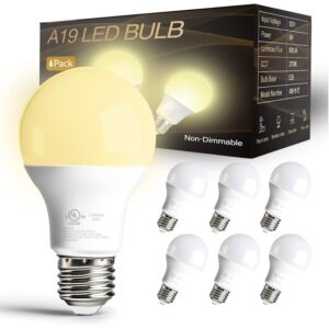 dalattin 6 Pack LED Light Bulbs A19 E26 60 Watt Equivalent Soft White 2700K Warm Light Lightbulbs Indoor Standard 120v 60hz 800 LM Non-Dimmable 80+ CRI UL Listed -50%
