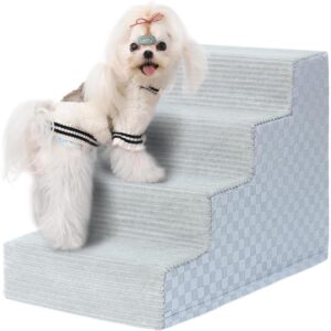 Vfrog小型犬用狗阶，17.5英寸高，床和沙发用4级狗阶坡道，配备高密度泡沫，防滑宠物台阶 -40%