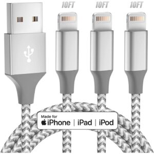 iPhone Charger 3pack 10FT Apple MFi Certified Long Lightning Cable Fast Charging High Speed Data Sync USB Cable Compatible iPhone 14/13/12/11 Pro Max/XS MAX/XR/XS/X/8/7/Plus/6S (Grey White) -60%