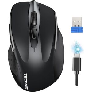 TECKNET Wireless Mouse Rechargeable, 2.4G USB-A Silent Mouse, Quiet Click, 6 Adjustable 4800 DPI, Cordless Computer Mice, Ergonomic Mice for Laptop, 6 Buttons for Chromebook, Ergo Grip - Black -50%
