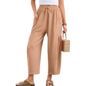Heymoments 女士宽裤高腰休闲度假海滩宫殿后宫裤带口袋 S-2XL 50%OFF