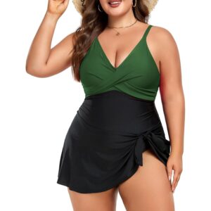 MFAVIP Women Plus Size Swim Dress Tummy Control One Piece Swimsuit Wrap Full Coverage Modest Bathing Suit Cute Tie Knot -48%