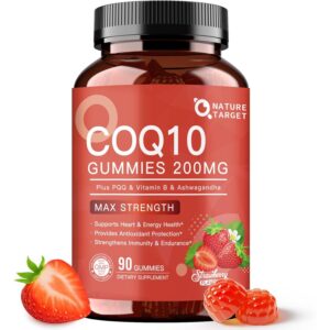 NATURE TARGET CoQ10 200mg软糖——高吸收辅酶Q10补充剂，含PQQ、锌和印度人参，草莓味-60%