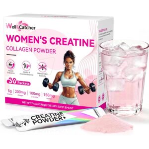 Women‘s Creatine Powder Travel Packets: Creatine Monohydrate Collagen Packs for Pre Workout Muscle Growth & Recovery Skin Elasticity Energy Metabolism with Inositol Beet Root Raspberry Flavor 30 Packs -50%