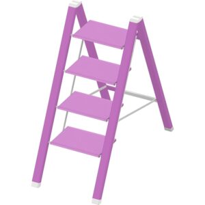 4 Step Lightweight Folding Ladder for Home, 330lbs Aluminum Step Ladder Anti-Slip for Kitchen, Step Stool Foldable Adults for Closet, 330lbs - Light Purple -50%