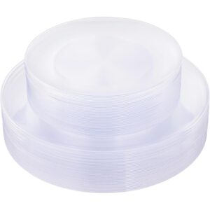 KIRE 60PCS Clear Plastic Plates - Heavy Duty Clear Disposable Plates for Party/Wedding - Include 30Pieces 10.25inch Dinner Plates and 30Pieces 7.5inch Dessert/Salad Plates -50%