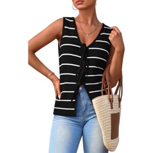 NALANISA Women's Sweater Vest Summer Tie Front Cute Tank Tops Trendy 2026 Crochet Knit Sleeveless Striped Shirts Going Out Beach Vacation Outfits (Black,XL) -50%