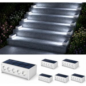 T-SUN Solar Step Light Outdoor, 6 Pack Solar Stair Lights, 6000K Step Lights Outdoor Solar Powered Waterproof LED Outdoor Solar Lights for Steps Deck Court Garden Balcony Patio Stair Porch -60%