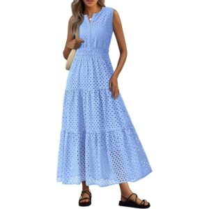 PRETTYGARDEN Womens 2026 Summer Maxi Dresses Sleeveless Sundresses V Neck Eyelet A Line Long Flowy Spring Wedding Guest Dress (Light Blue,XX-Large) -63%