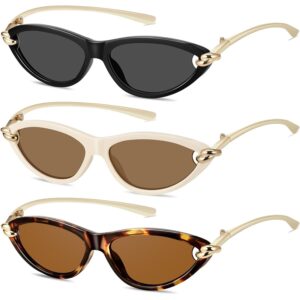 YMRFW Retro Oval Cat Eye Sunglasses for Women Y2k Designer Trendy Narrow Shades Metal Temples UV protection Sun Glasses -67%