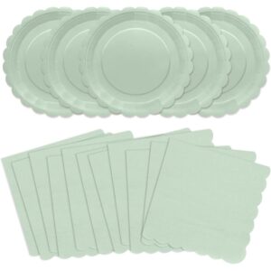 VEIZEDD 100Pcs Sage Green Plates and Napkins - Disposable Sage Green Scalloped Paper Plates & Napkins Serves 50,Green Party Supplies for Baby Shower Wedding Bridal Shower Birthday -57%