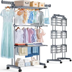PurKeep四层带轮晾衣架(可折叠/带扩展翼/室内外两用) 56%OFF