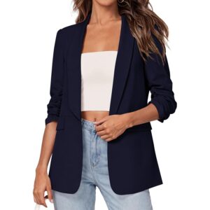 PRETTYGARDEN Women's 2026 Spring Blazers Business Casual Outfits Open Front Ruched 3/4 Sleeve Lightweight Work Suits Jackets (Navy Blue,XX-Large) -50%