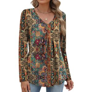 Misakia Women Long Sleeve Top V Neck Casual Shirt Loose Fit Fall Blouse Trendy Tunic Clothes 2025 -50%