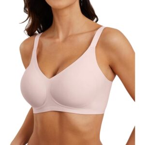 POSESHE Women's Seamless Bras Wireless Push Up Support Bra Comfort Full Coverage V Neck Sleep T-Shirt Everyday Bralettes Pink -50%