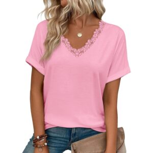 JUSTFASHIONNOW Womens Summer Tops Short Rolled Sleeve V Neck Tshirts 2026 Casual Dressy Business Work Blouses(Coral Small) -61%