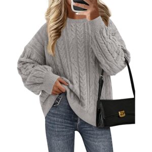 KIRUNDO Oversized Chunky Cable Knit Sweater Women 2026 Fall Fashion Cozy Long Sleeve Crewneck Pullover Winter Clothing(Grey, XX-Large) -48%