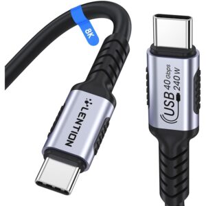 LENTION 1FT USB 4.0 Cable for Thunderbolt 4 240W Fast Charging USB C to USB C Cable, 40Gbps Data Transfer, 8K@60Hz Monitor Adapter, Dual 4K@120Hz USB4, for iPhone 17/16/15, MacBook Neo/Pro/Air -50%