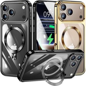 [CD Ring Compatible with MagSafe Invisible Stand]Magnetic for iPhone 17 Pro Case, [Electroplated Bumper Non-Yellowing][Look as Bare iPhone]Slim Clear Case with Holder for Women Men Girls, Black -30%