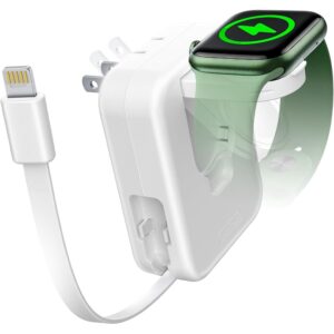 AFLYDOG for Apple Watch Charger Block, 2 in 1 Wall Charger with Built-in Retractable Charging Cable, Travel Foldable Plug Power Adapter Compatible with iPhone iWatch (White)  -50%