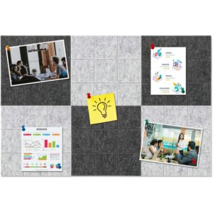HULAVO Large Square Felt Cork Board Tiles, Self Adhesive DIY Felt Bulletin Board with 35 Pushpins for Office School Home Wall Decor Stickers Memos (Deep & Light Grey) -50%