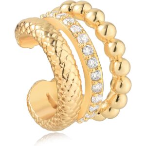 MTMY Gold Ear Cuff Earring for Women 14K Gold Plated Cubic Zirconia Non-Pierced Clip on Cartilage Chunky Ear Cuffs Hypoallergenic Jewelry (triple) -50%