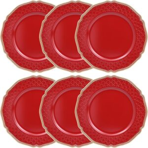SforGUVA Red Scallop Charger Plates, Set of 6 Plastic Wedding Bulk Plate Charges for Dinner Plates, Table Decoration, Holiday, Thanksgiving, Christmas. -50%