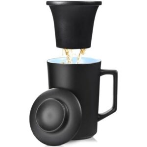 15oz陶瓷泡茶杯(带盖/全瓷滤网/可微波洗碗机/无金属BPA/黑色) 50%OFF