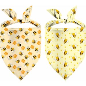Spring Summer Dog Bandanas Reversible Large 2 Pack, Floral Bee Set, Adjustable Triangle Holiday Yellow Scarves -50%