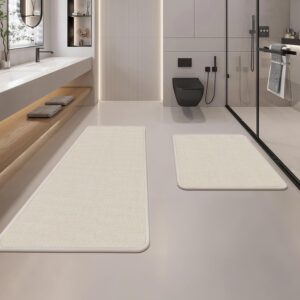 2-Piece Bathroom Rugs Set, Bath Mat, Non-Slip Absorbent Quick-Dry Bathroom Mats for Floor, Toilet & Tub Side, Bathroom Rugs Washable Bathroom Mat Set, 17"x24"+17"x47",Beige,2pc 48%OFF