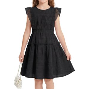 GRACE KARIN 女孩无袖夏季连衣裙，荷叶边分层复活节春季派对裙，适合小孩6码，黑色 -50%