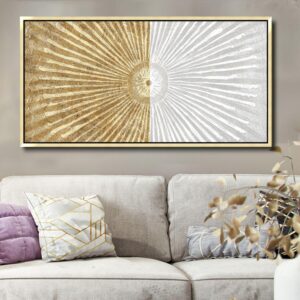 27"x56" Framed Canvas White and Gold Wall Art Symmetrical Line Abstract Modern Wall Decor Art for Living Room Bedroom Bathroom Office Wall Decor -52%
