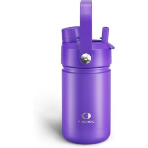Kids Insulated Water Bottle with Straw - 12oz Stainless Steel Water Bottle with Dual Spouts, Leak-Proof, BPA-Free, Double Wall Vacuum Keeps Cold for 24 Hours for Sports, Travel, School (Violet) -53%