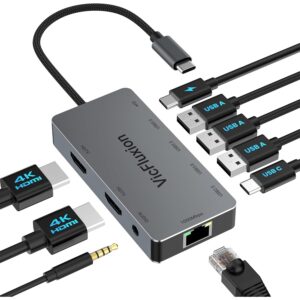 USB C Docking Station Dual Monitor, 9-in-1 USB Hub with 2 HDMI 4K@60HZ, 1×1000Mbps Ethernet, 3× USB 3.0, 1× Type C, 1× PD Charging, 1×3.5mm Audio, Dock for Laptop/Computer/Tablets/Windows  -50%