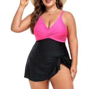 MFAVIP Women Plus Size Swim Dress Tummy Control One Piece Swimsuit Wrap Full Coverage Modest Bathing Suit Cute Tie Knot -48%