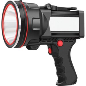 anlook Rechargeable Spotlight Flashlight, Waterproof Outdoor Handheld Spot Light, Built-in Kickstand and Phone Charger, Emergency Light for Camping, Boat, Hunting, Hiking (Dark Black) -50%