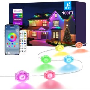 100FT Permanent Outdoor Lights for House, RGB LED Waterproof Smart Eave Lights Outdoor House Decor with Smart APP Remote Control, Outside Eaves Lighting for Holiday, Christmas, Roof, Party, Daily -50%
