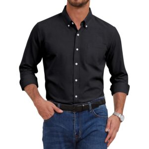 GIANZEN Black Dress Shirt Men's Mens Button Down Shirts Long Sleeve Up Men Casual for Slim Fit Big and Tall Business Oxford Black Size L Tall -45%